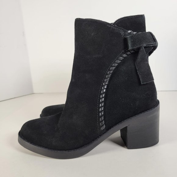 UGG FRAISE Black Suede Leather Whipstitch Back Bow Boot Women Size 7 - Picture 6 of 15